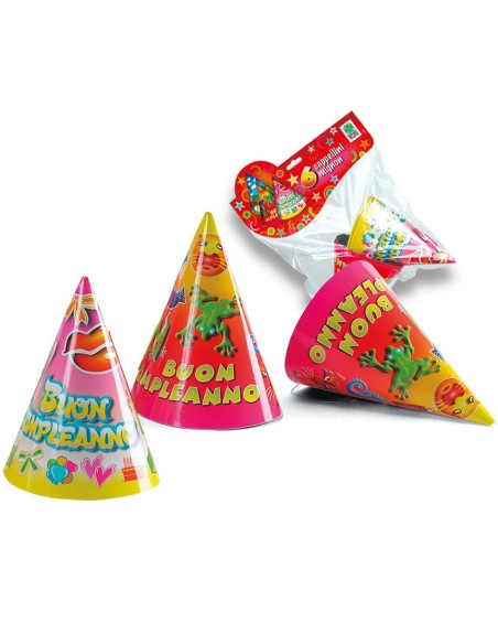Set 6 cappellini compleanno colorati a cono con scritta Buon Compleanno colori assortiti