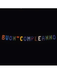 Festone colorato con scritta BUON COMPLEANNO lettere multicolore per decorazioni festa compleanno