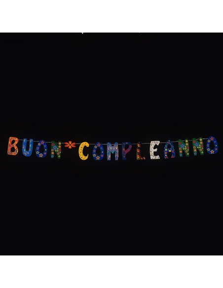 Festone colorato con scritta BUON COMPLEANNO lettere multicolore per decorazioni festa compleanno