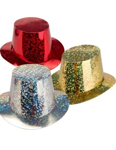 Cappelli metallizzati ologrammi rosso oro argento con effetti brillanti per carnevale feste