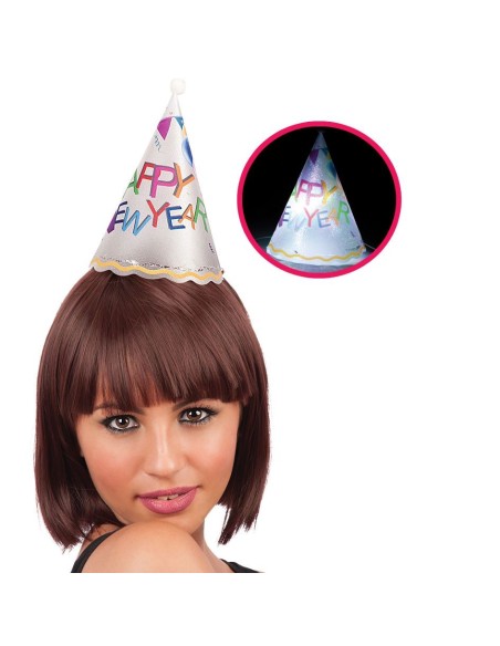 Cappellino luminoso Happy New Year con luci LED e scritta colorata per festa Capodanno
