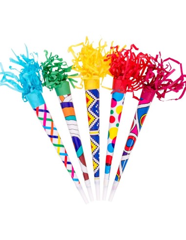 Set 36 trombe da festa colorate con frange multicolori lunghe 35 cm per celebrazioni