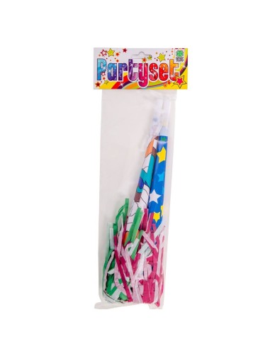 Set 2 trombe multicolore lunghe 35 cm per carnevale e feste con decorazioni colorate