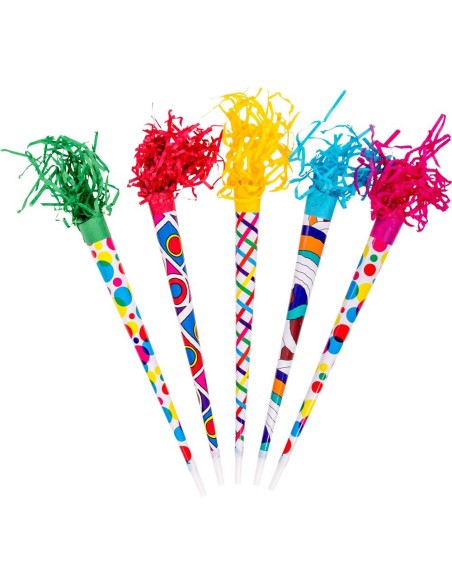 Set 36 trombe colorate lunghe 50cm con frange multicolore per feste di Carnevale e celebrazioni