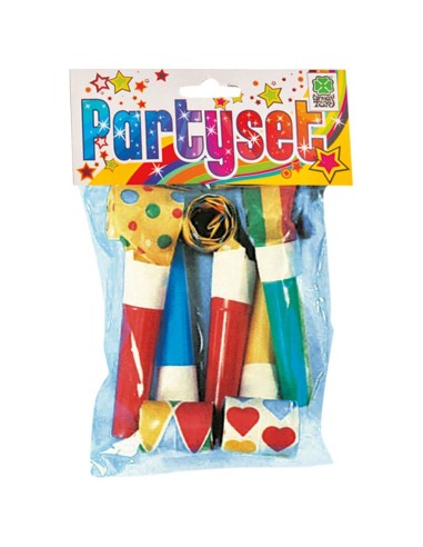 Set 5 lingue di suocera multicolore con fischietto per feste carnevale compleanno