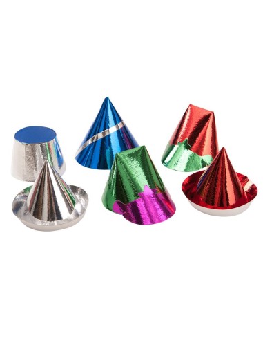 Set di 6 cappellini mignon metallizzati colorati in carta per feste di Carnevale e compleanno