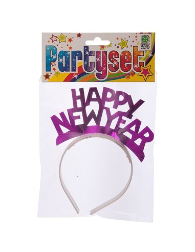Cerchietto Happy New Year viola in carta metallizzata per festa di Capodanno con scritta sagomata