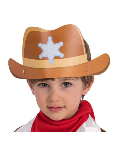 Cappello cowboy carta marrone con stella sceriffo per costume western bambino
