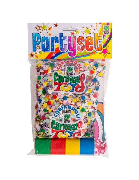Party set con stella decorativa, busta coriandoli colorati e tromba per feste e celebrazioni