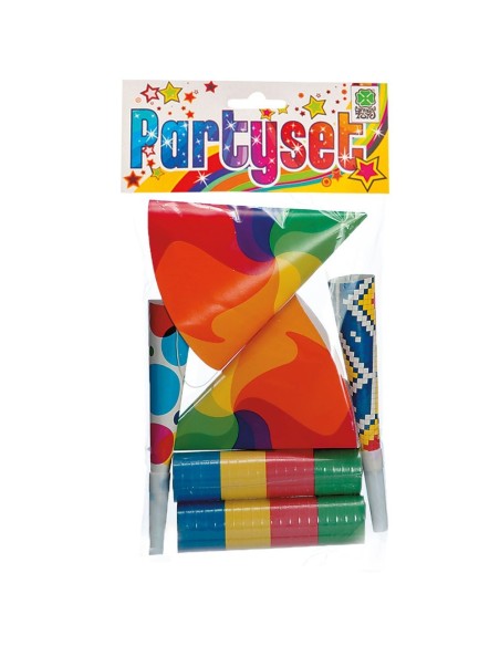 Party set con cappellini colorati, trombe e stelle decorative per feste multicolore