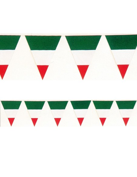 Festone Italia tricolore 3,65m con bandiere verde bianco rosso in plastica per decorazioni patriottiche
