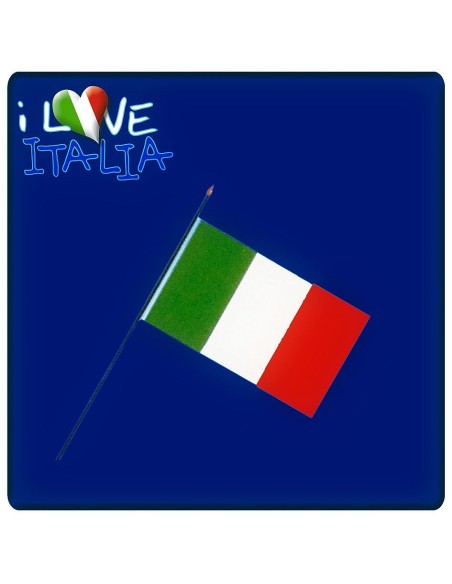 Bandierina italiana tricolore verde bianco rosso su asta dimensioni 10x15 centimetri