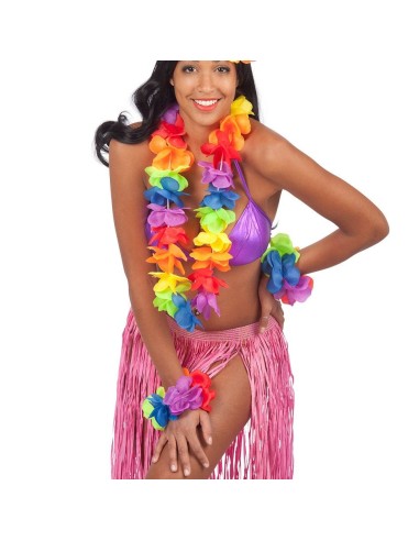 Bracciali Hawaii con fiori multicolore arcobaleno accessori costume tropicale donna