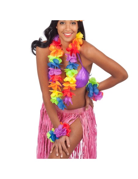 Bracciali Hawaii con fiori multicolore arcobaleno accessori costume tropicale donna