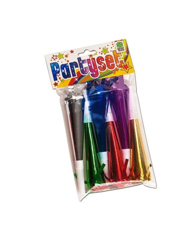 Set 6 trombe metalliche colorate oro argento rosso verde blu viola per feste carnevale