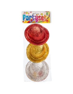 Set tre cappellini da festa glitterati rosso oro argento per party e celebrazioni