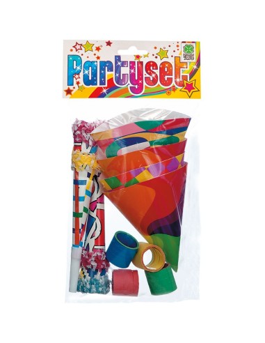 Party set con cappellini colorati, trombe e stelle filanti multicolore per feste di Carnevale