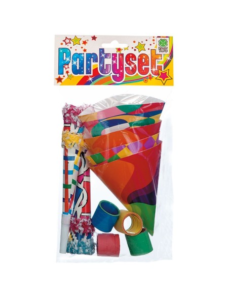 Party set con cappellini colorati, trombe e stelle filanti multicolore per feste di Carnevale