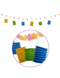 Festone decorativo Hawaii con 6 lanterne colorate blu verde arancione per feste tropicali