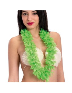 Collana Hawaii verde fluo indossata per feste tropicali e Carnevale accessori esotici