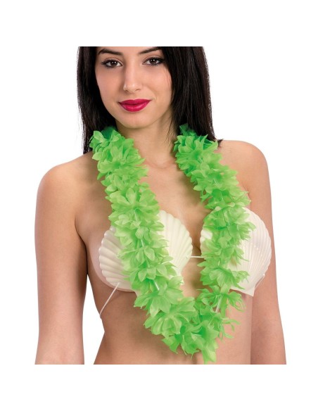 Collana Hawaii verde fluo indossata per feste tropicali e Carnevale accessori esotici