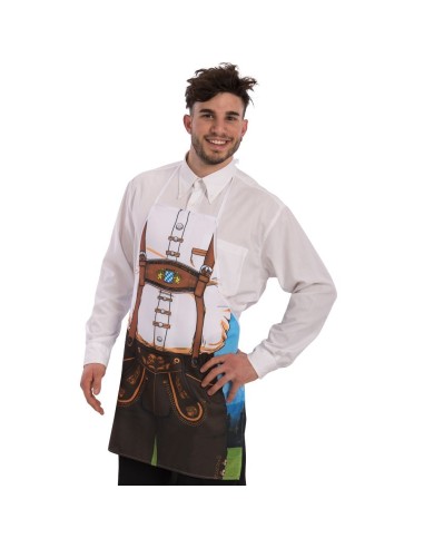 Grembiule bavarese uomo con stampa lederhosen e bretelle per feste Oktoberfest