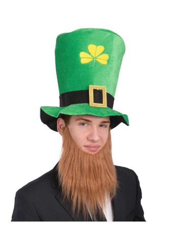 Cappello San Patrizio verde con trifoglio e barba rossa attaccata per festa irlandese