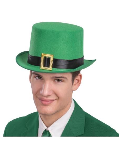 Tuba verde in feltro con fibbia dorata per costume San Patrizio irlandese