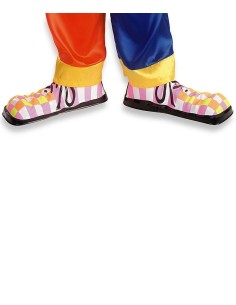 Copriscarpe clown multicolore a quadretti con lacci per bambino costume carnevale