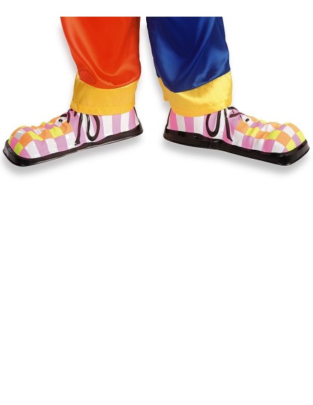 Copriscarpe clown multicolore a quadretti con lacci per bambino costume carnevale