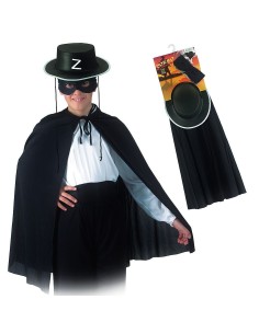Set costume cavaliere nero bambino con cappello, mantello, maschera e fascia per Halloween e feste