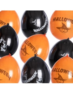 Otto palloncini Halloween arancioni e neri con decorazioni di zucche pipistrelli e fantasmi per feste a tema