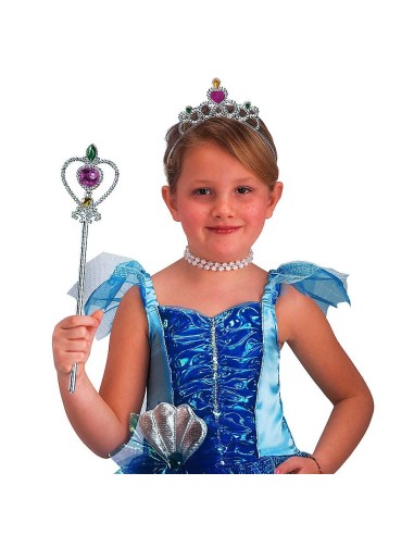 Set principessa argento con corona decorata e scettro magico per bambine feste costume