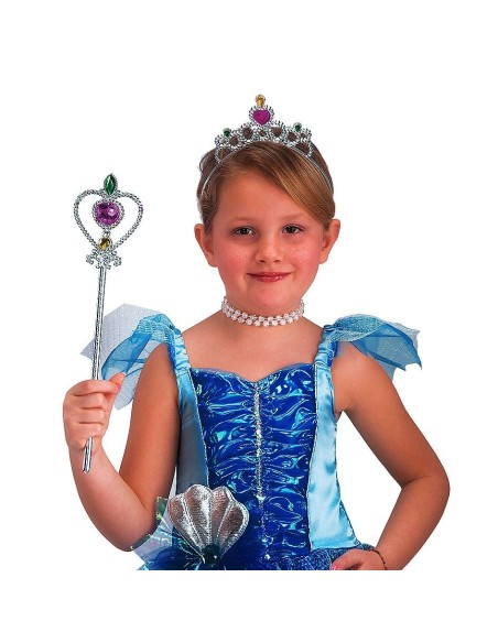 Set principessa argento con corona decorata e scettro magico per bambine feste costume