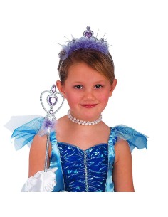 Set principessa con corona viola e scettro argento per bambina, accessori costume fiaba