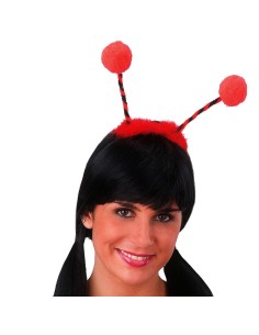 Cerchietto coccinella rosso e nero con antennine pon pon e marabou per costume carnevale
