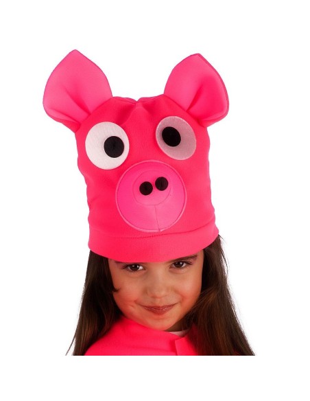 Cappello maialina rosa in pile con orecchie e occhi grandi per costume carnevale