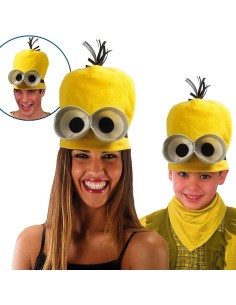 Cappello giallo in pile con occhioni per costume da omino giallo animato