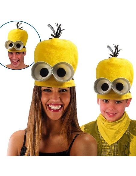 Cappello giallo in pile con occhioni per costume da omino giallo animato
