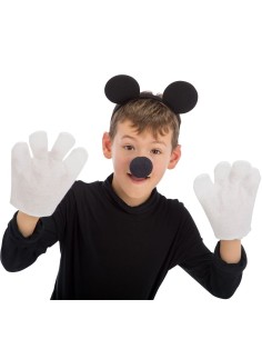 Set costume topolino bambino con cerchietto orecchie nere, guanti bianchi e naso per travestimento Disney