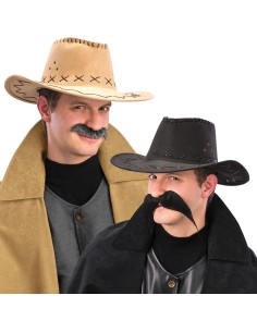 Cappelli country western scamosciati beige e neri con decorazioni per costume cowboy
