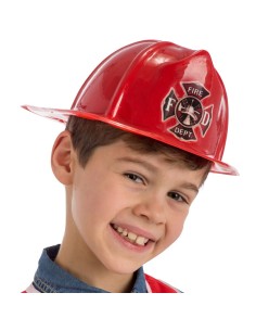 Elmetto rosso da pompiere per bambino in plastica con stemma vigili del fuoco