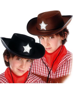 Cappelli cow-boy feltro bambino nero e marrone con stella sceriffo western