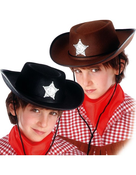 Cappelli cow-boy feltro bambino nero e marrone con stella sceriffo western