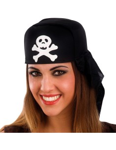 Bandana pirata nera in feltro con teschio bianco e ossa incrociate per costume