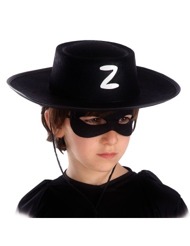 Cappello cavaliere nero in feltro con lettera Z e maschera nera per bambini costume Halloween