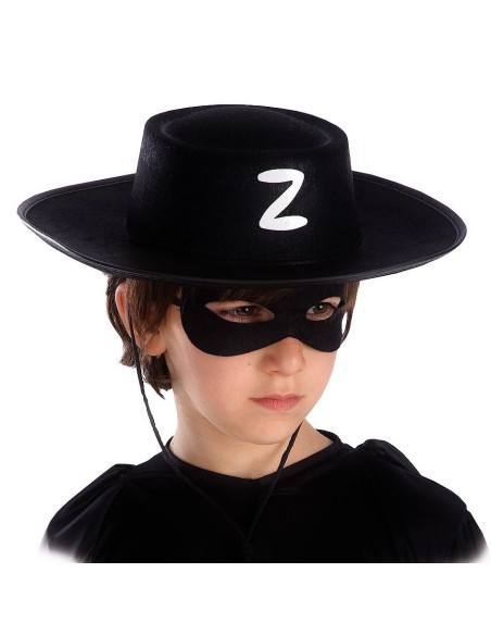 Cappello cavaliere nero in feltro con lettera Z e maschera nera per bambini costume Halloween