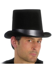 Tuba nera in feltro da spazzacamino vittoriano per costumi d'epoca con fascia