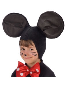 Cappuccio topolino nero con orecchie grandi e papillon rosso a pois per bambini costume Disney