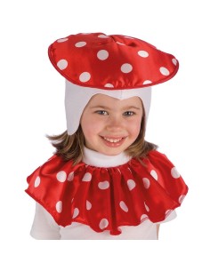 Cappuccio funghetto rosso a pois bianchi con mantellina coordinata per bambini costume Carnevale